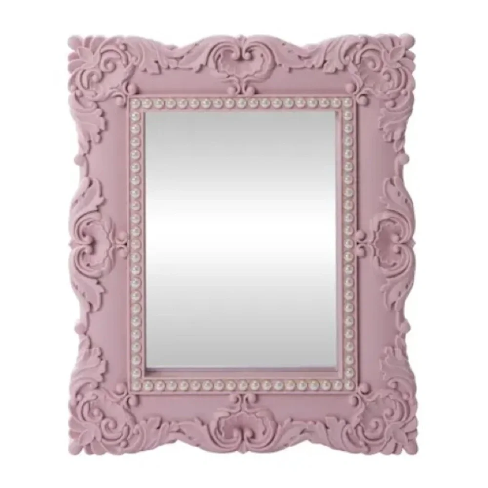 Pearl Trimmed Chic Pink Design Frame Mirror